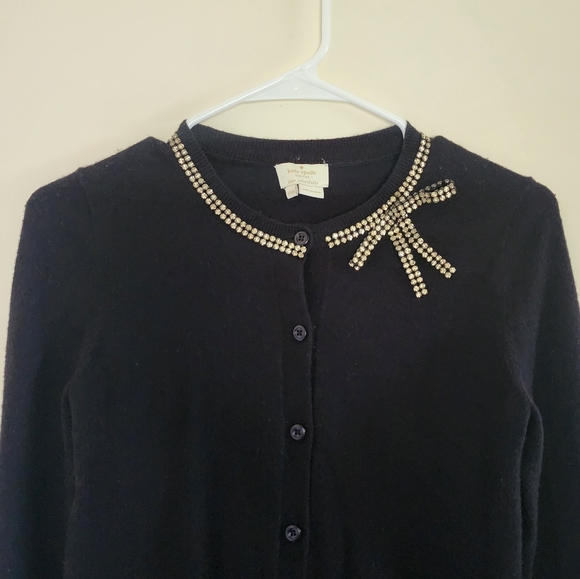Kate Spade Black Embellished Bow Wool Blend Cardigan Sweater Size XXS - Picture 3 of 11